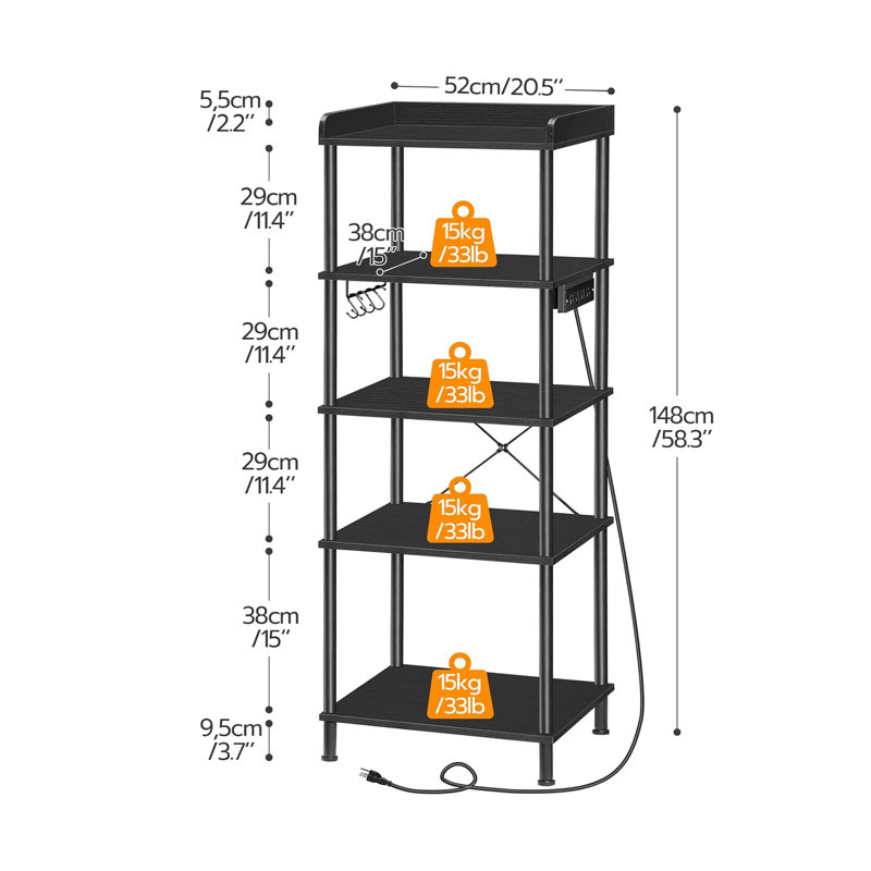 Kitchen Bakers Rack With Power Outlet 5 Tier Free Standing Kitchen Storage Shelf Rack
